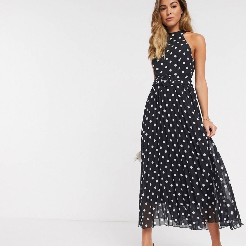 Style Cheat Polka Dot Halterneck pleated dress size 4